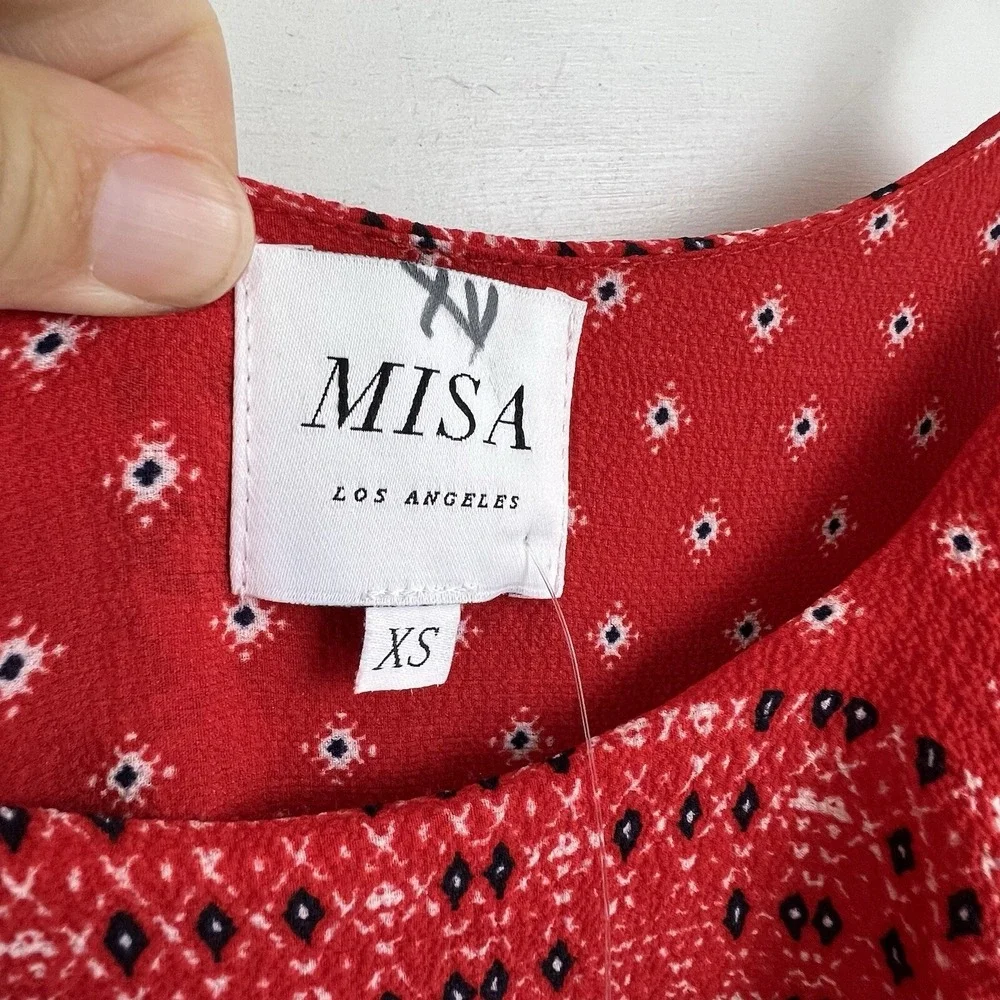 NWT‎ MISA Los Angeles Larsen Midi Dress Women XS Red Boho Cold Shoulder Ruffle